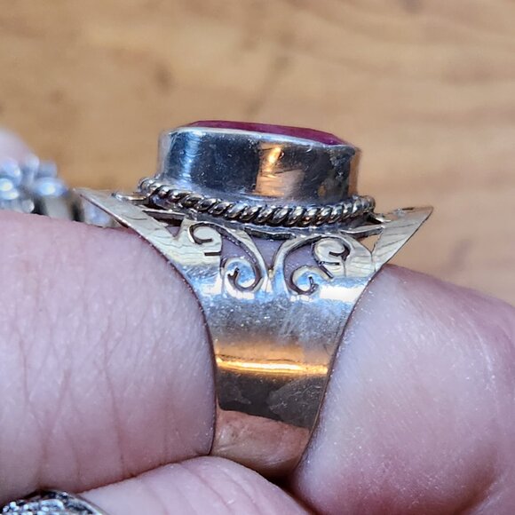 New Womens Ruby Kashmir Ring Southwestern Style Set in 925 Sterling Silver - Picture 6 of 7